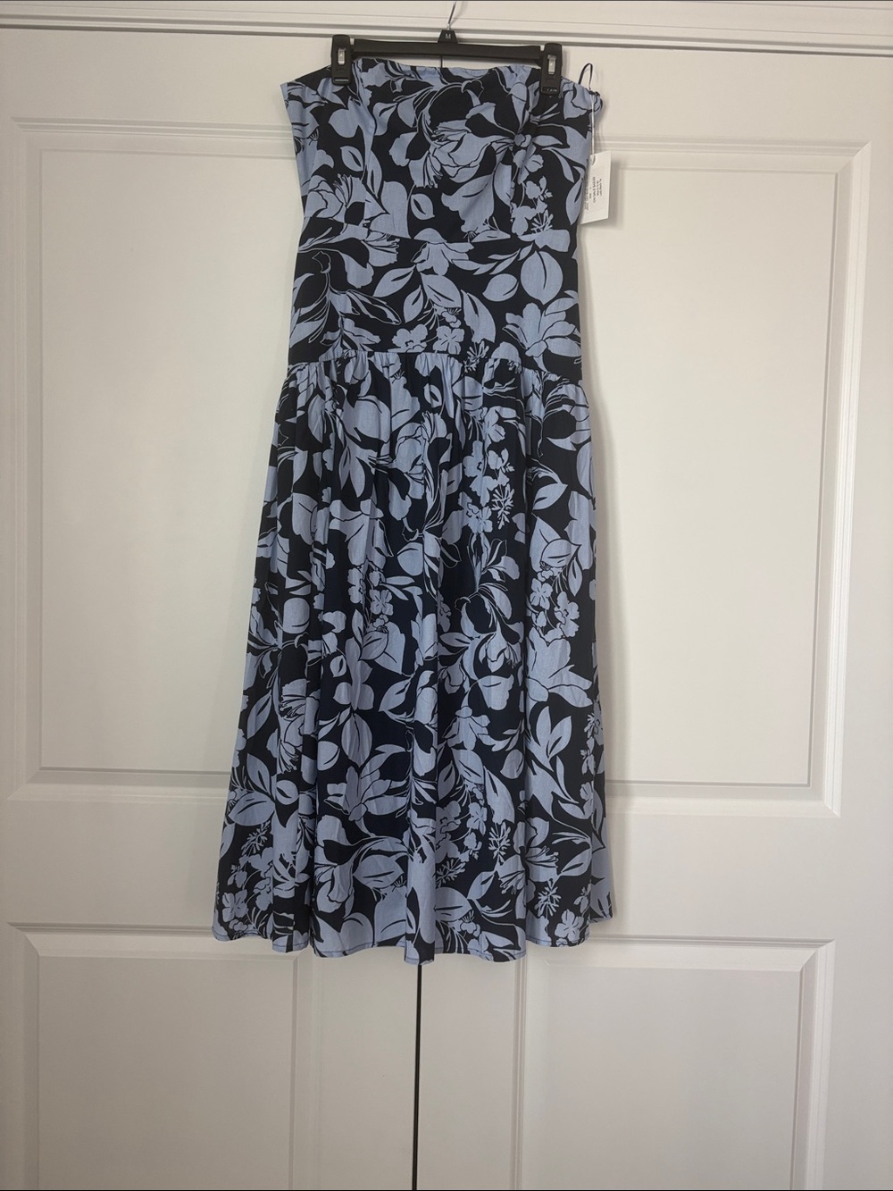 Flying Tomato Strapless Navy Dress with Light Blue Floral Print